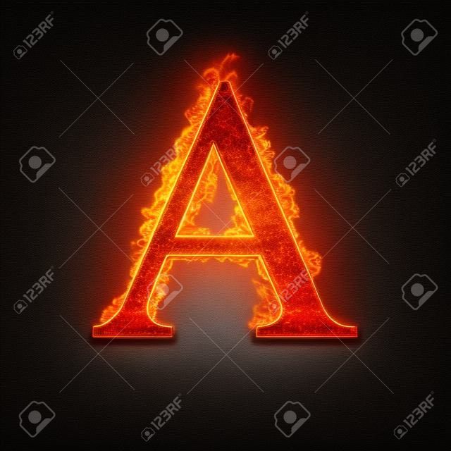 lettre de l'alphabet d'incendie A isolé sur fond noir.