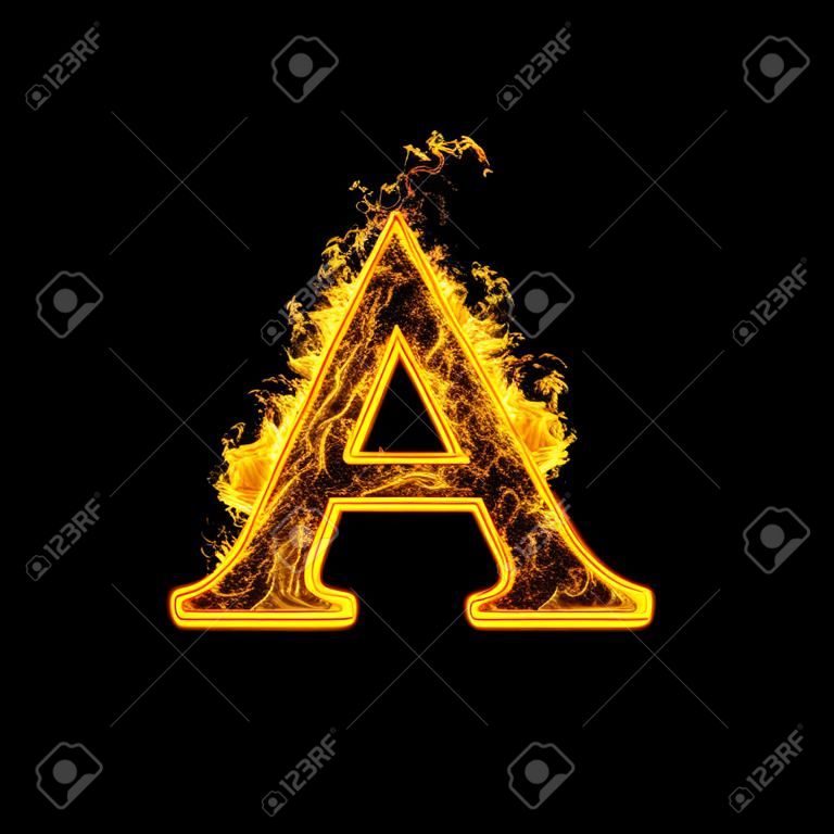 lettre de l'alphabet d'incendie A isolé sur fond noir.