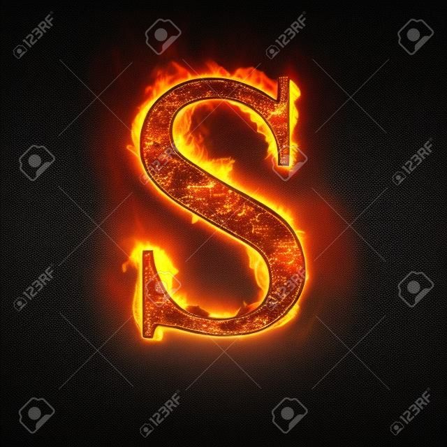 Огонь буква алфавита S, изолированных на черном фоне.