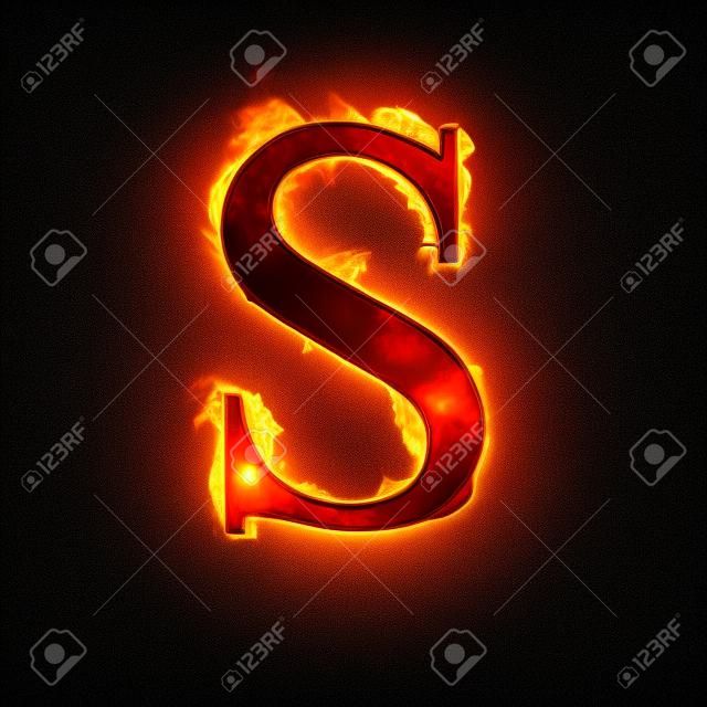 화재 알파벳 문자는 검은 배경에 고립 S.