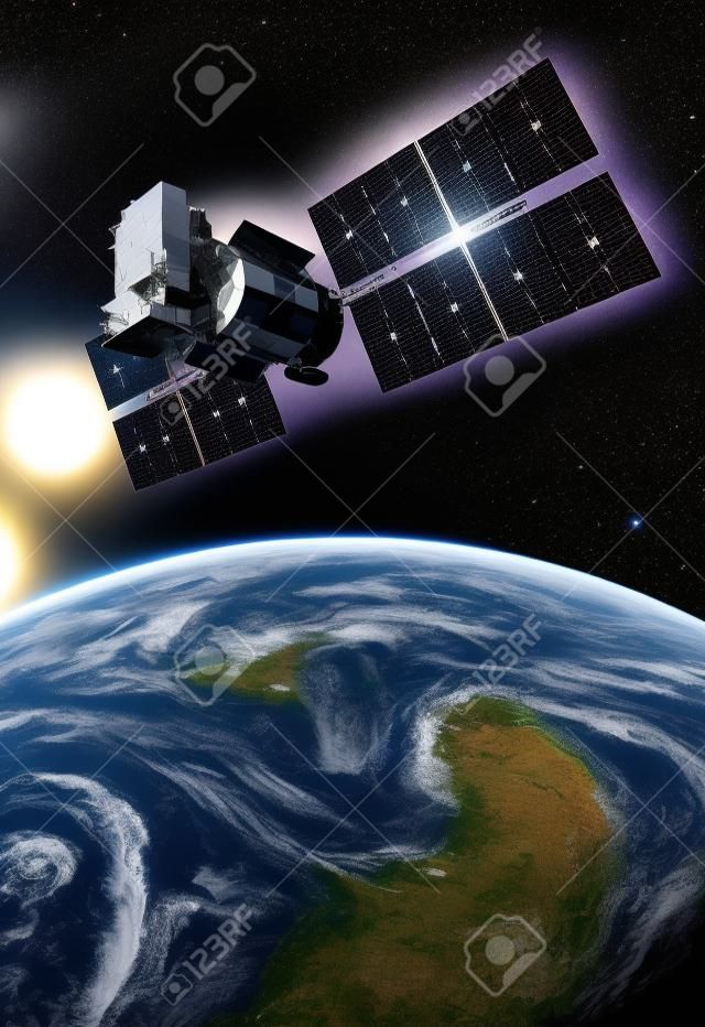 空間衛星繞地球運行。此圖像提供了NASA的元素。