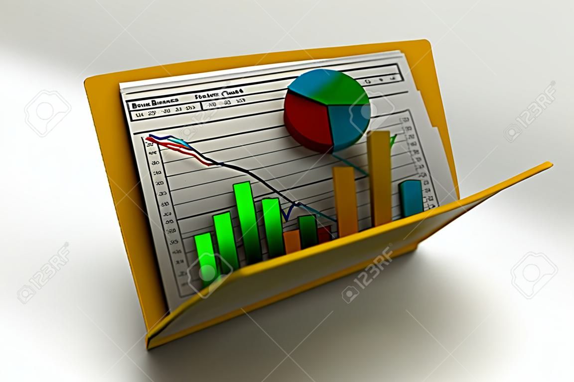 3d Business graph and chart in folder