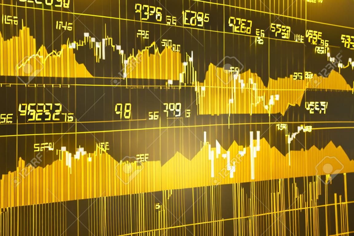 黄色の背景に株式市場のチャート