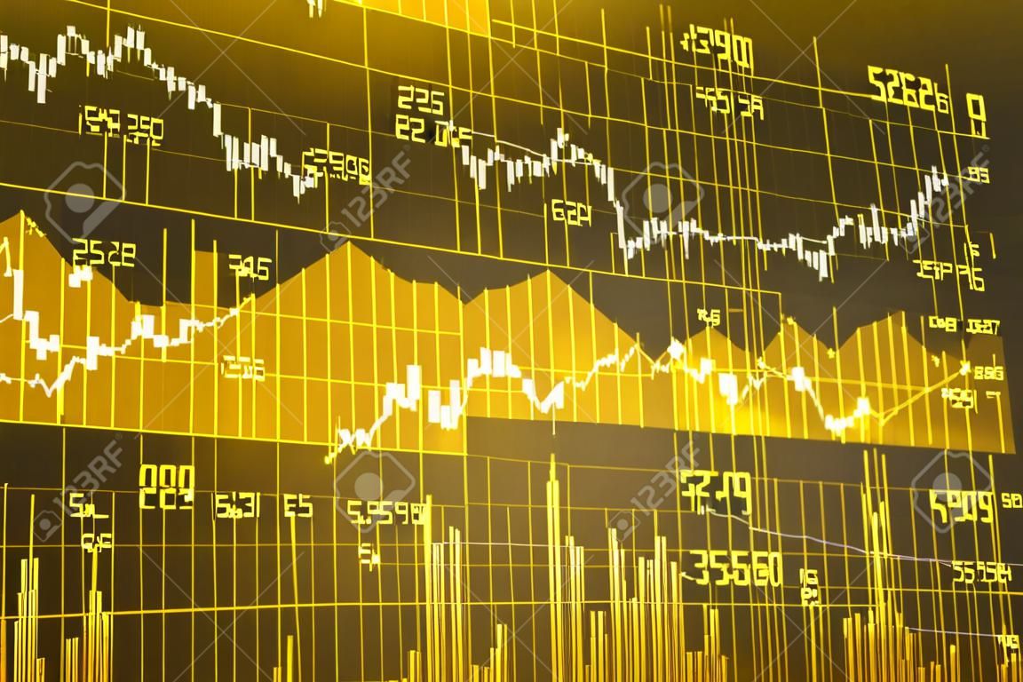 黄色の背景に株式市場のチャート