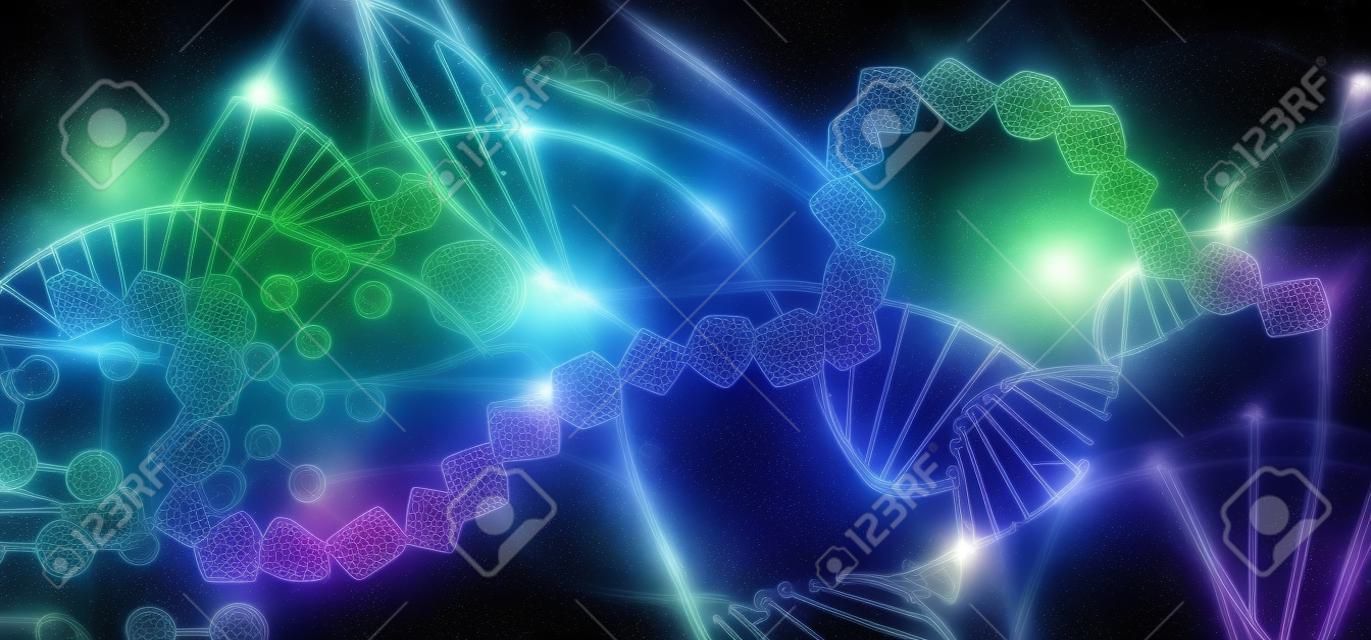 Image of stylized DNA on the background of the starry sky. Dce as a symbol of fate.