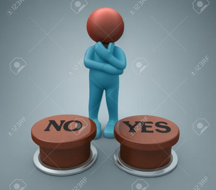 3d people-human character choosing between  yes or  no -  This is a 3d render illustration