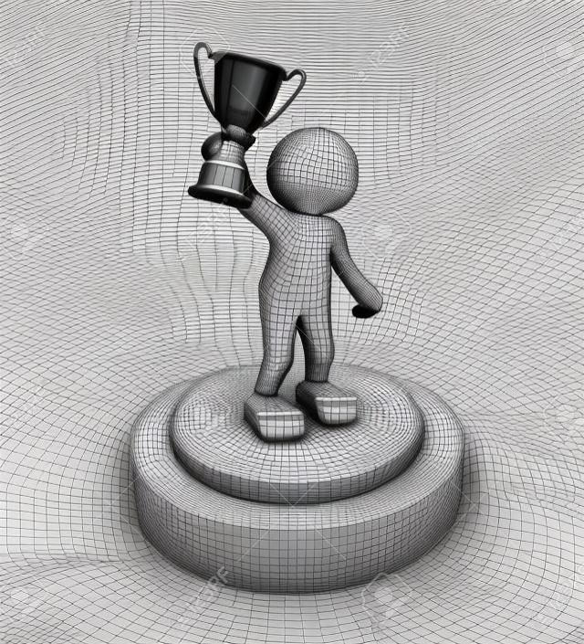 3d personas, el carácter humano con la copa en el podio Esta es una ilustración 3d