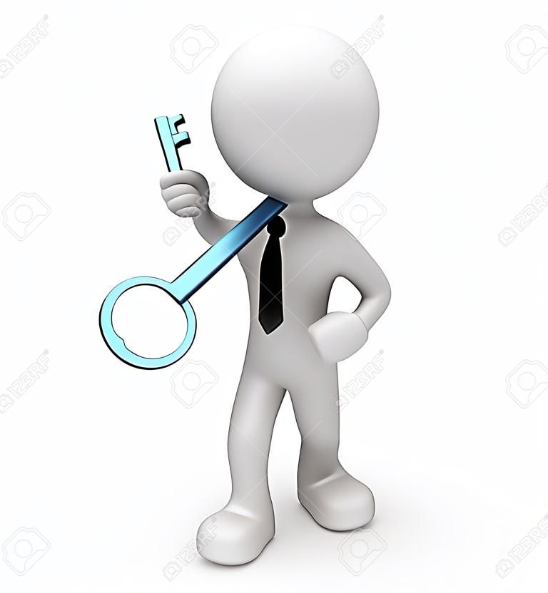 3d people - man, person with a key. Concept of success