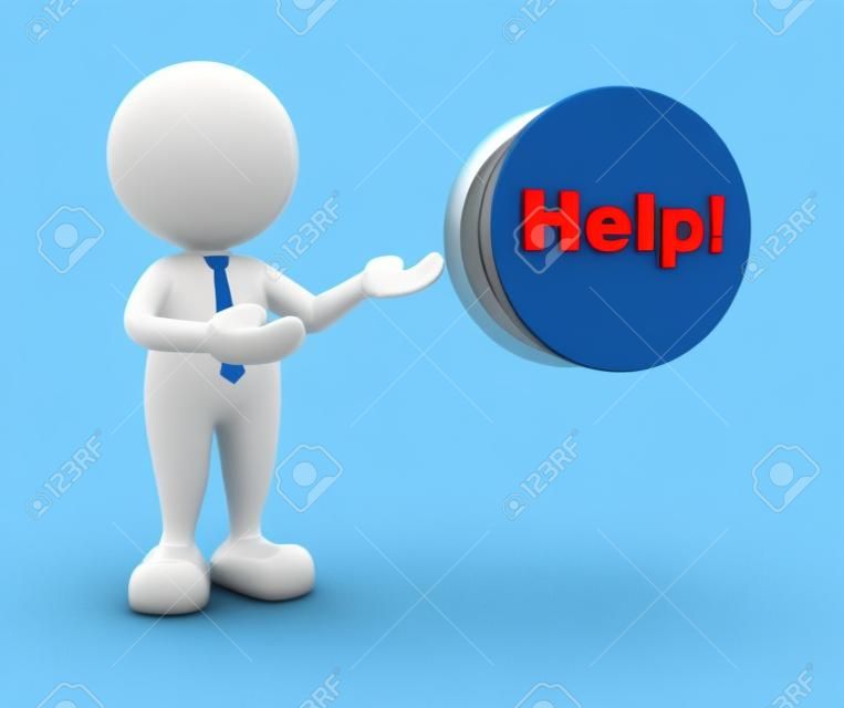 3D люди - мужчина, человек и кнопку со словом "помощь"