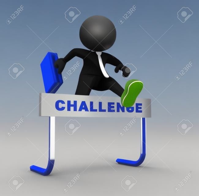 3d gente - hombre, persona salta sobre un obstáculo obstáculo titulado desafío.