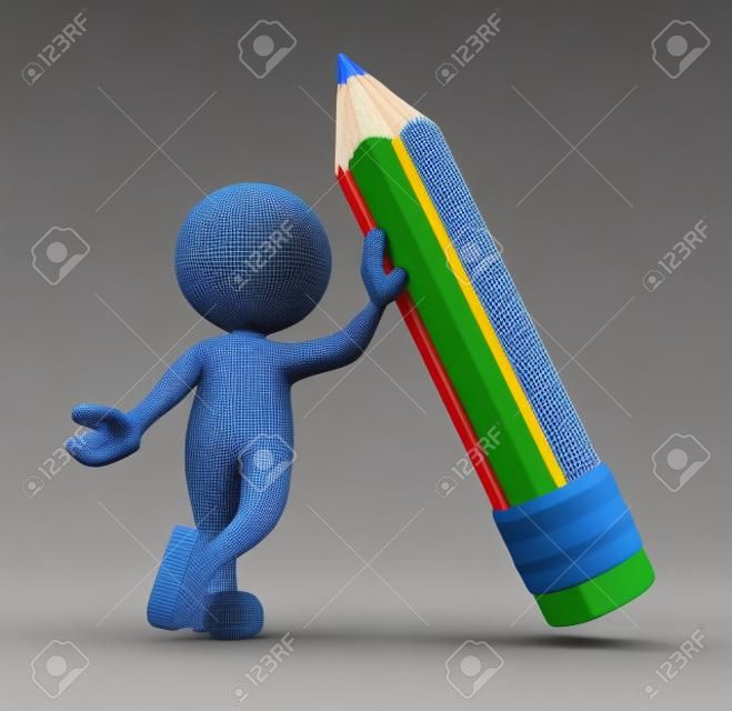 3d Menschen - ein Mann, Person mit einem Bleistift