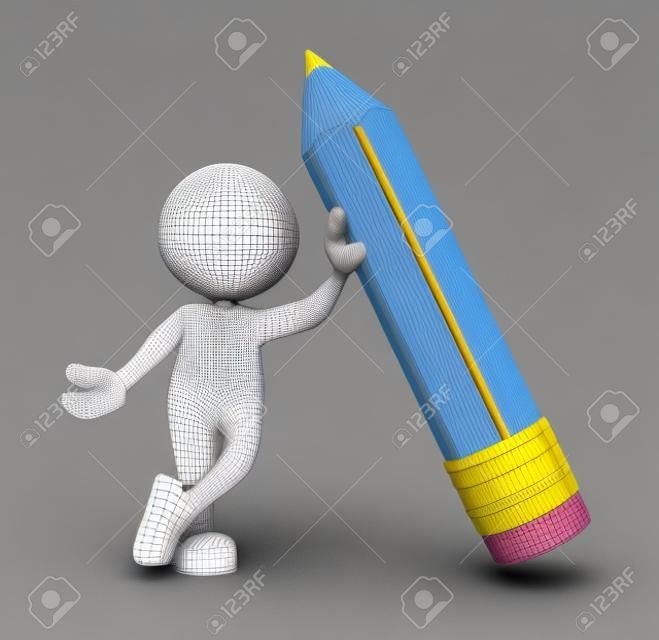 3d Menschen - ein Mann, Person mit einem Bleistift