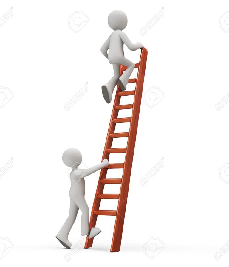 3d mensen - mens, persoon helpt een ander om een ladder te beklimmen