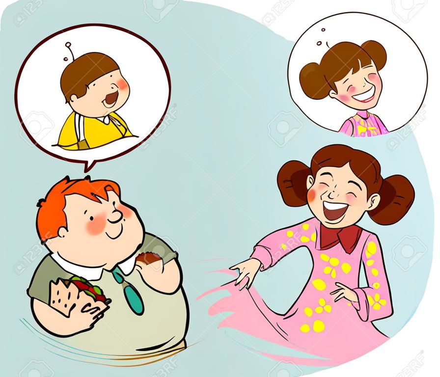 Vektor-Illustration eines niedlichen fetten Jungen und Mädchen