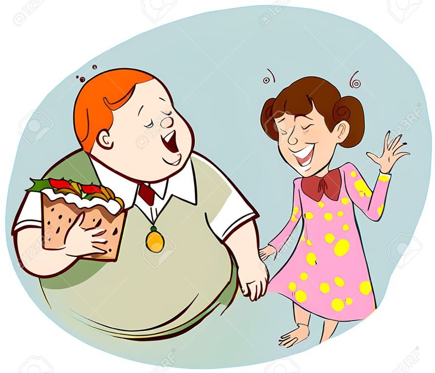ilustración vectorial de un niño gordo lindo y chica