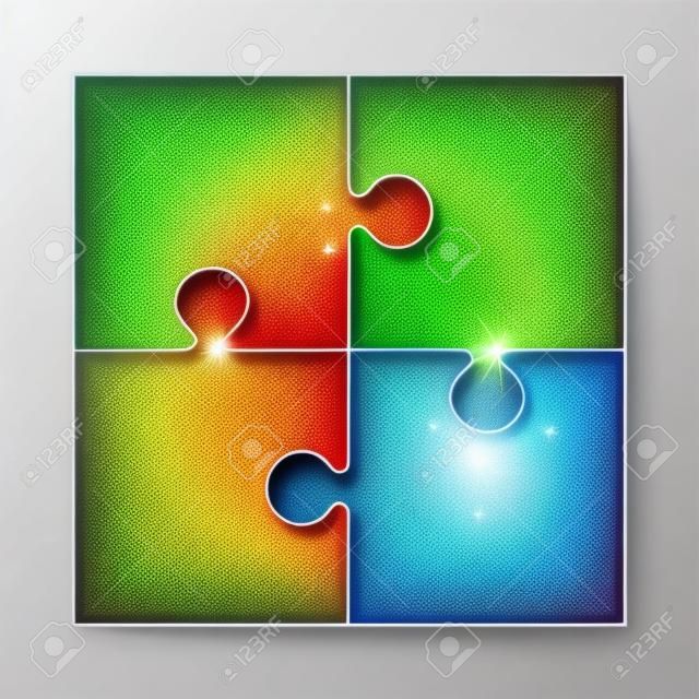 Four Color Pieces Achtergrond Puzzel. Jigsaw Banner. Vector Illustratie Template. Puzzelspel, Mozaïektegels. Puzzelstukken Stukjes Achtergrond. Rechthoekige Frame. Kinderen puzzel.