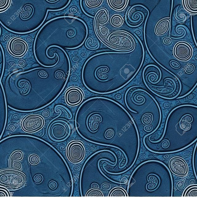 Denim background with paisley. Vector denim seamless pattern. Blue jeans background