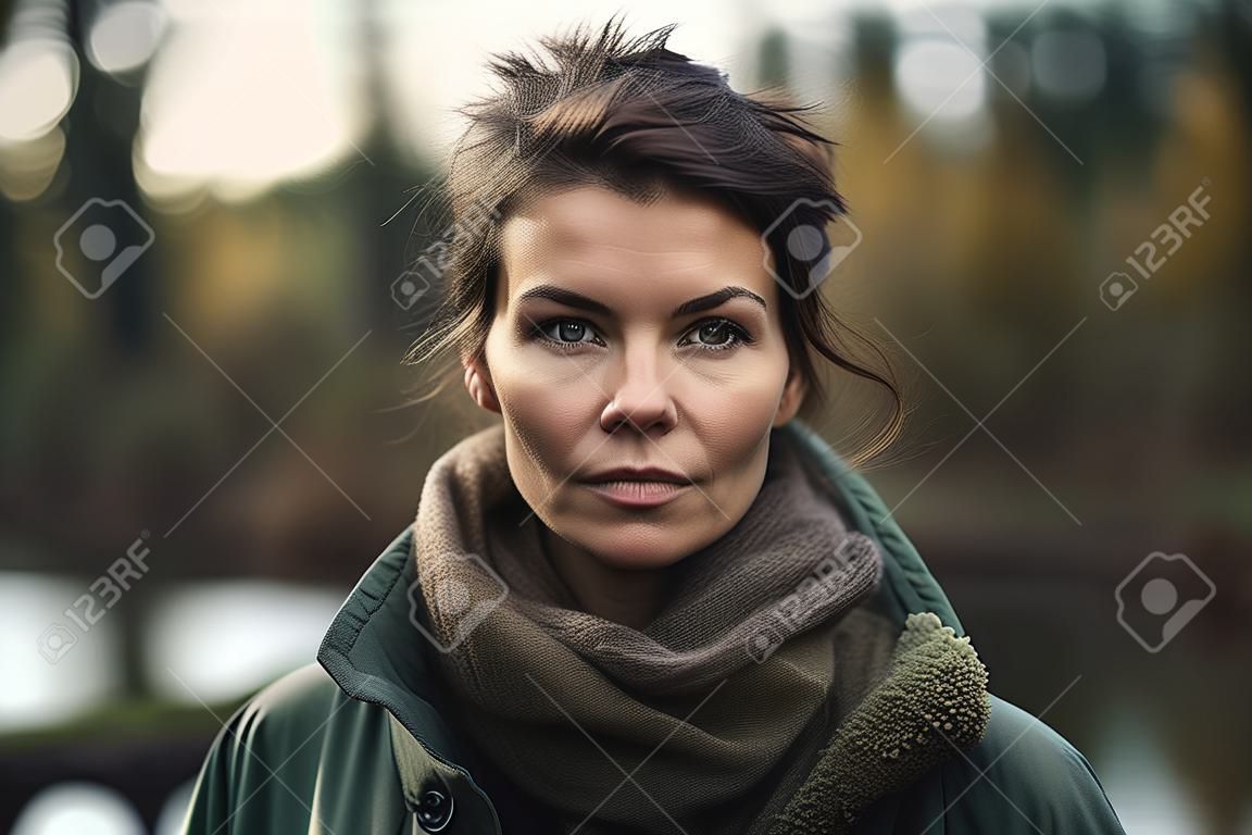 Portret van een mooie jonge vrouw in een jas en sjaal