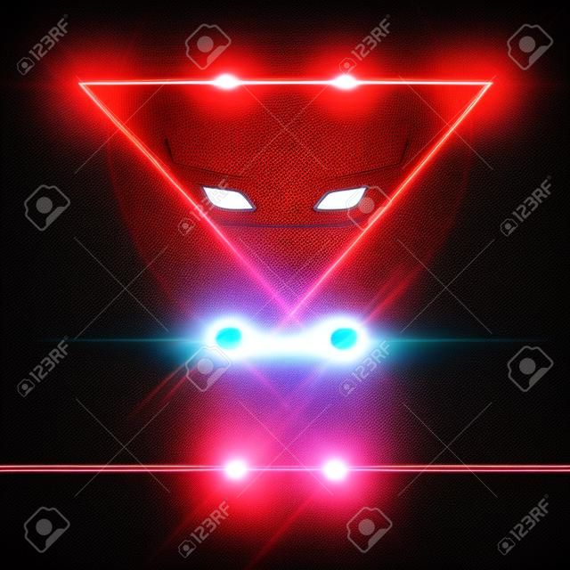 Laser eyes meme light effect vector illustration, various red glowing eyes overlays, superhero sight template