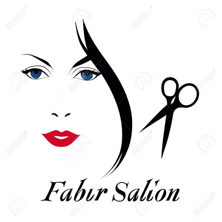 Contour   for beauty salon. Woman face and scissors. Vector illustration.