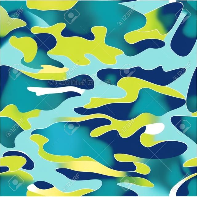 Camouflage pattern background seamless vector illustration. Classic clothing style masking camo repeat print. Blue colors marines texture