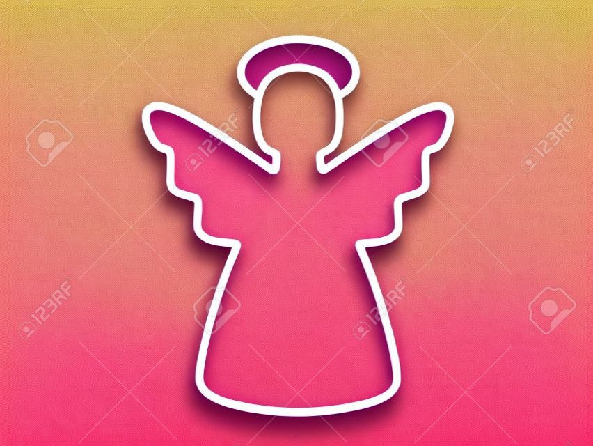 Isolated vector colorful gradient pink to orange Christmas angel line icon