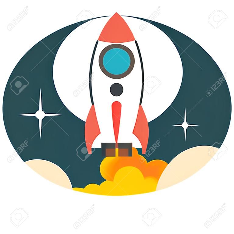 Rocket launch, Flat design, vector illustration, isolated on white background
