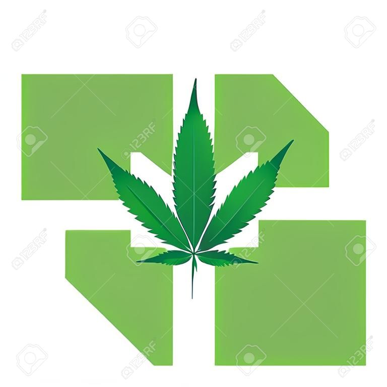Marijuana leaf with Green Cross. Medical Cannabis. Icon Logo Template. Health and Medical therapy. Isolated vector illustration on white background.