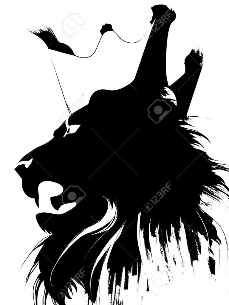 lion, king with crown vector illustration silhouette