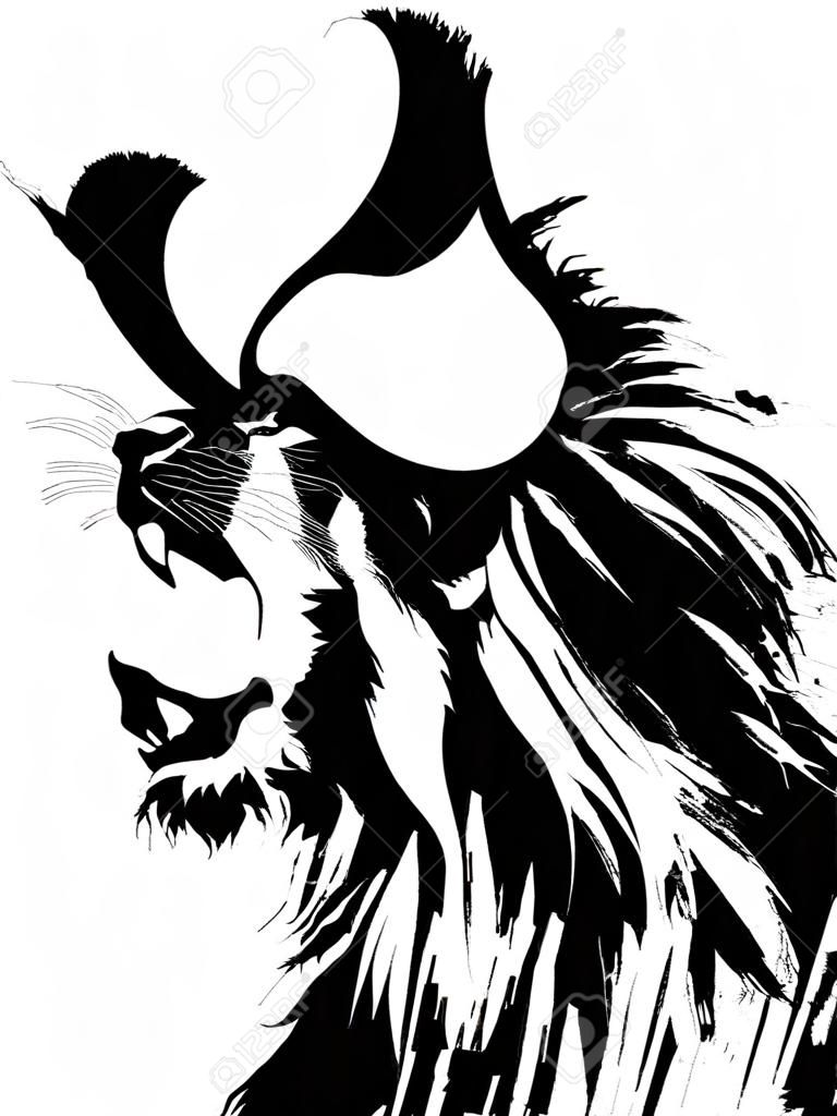 lion, king with crown vector illustration silhouette