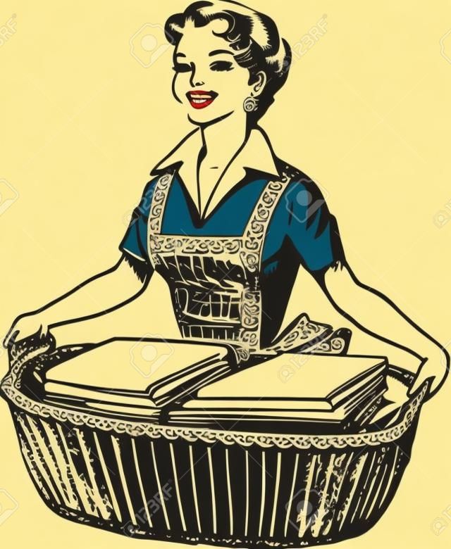 Happy housewife, Retro Vector Illustration