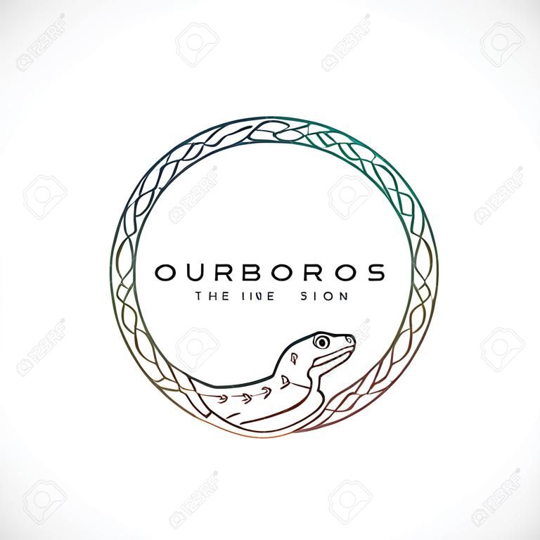 Abstract Vector Ouroboros serpent symbole, signe ou un modèle du logo dans Style de ligne. Isolé.
