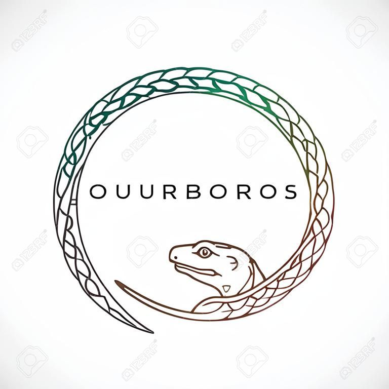 Abstract Vector Ouroboros serpent symbole, signe ou un modèle du logo dans Style de ligne. Isolé.