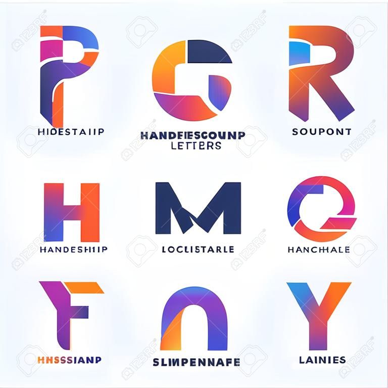 Insieme di modelli di segno, simbolo o Logo astratto lettere vettore della stretta di mano. Una collezione di agitare a mano incorporata nei concetti di lettere. Isolato.