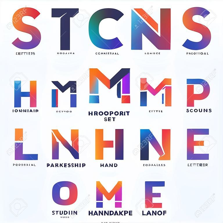 Handshake Letters Abstract Vector Zeichen, Symbol oder Logo Templates Set. Eine Sammlung von Hand Shake in Buchstaben-Konzepten. Isoliert.