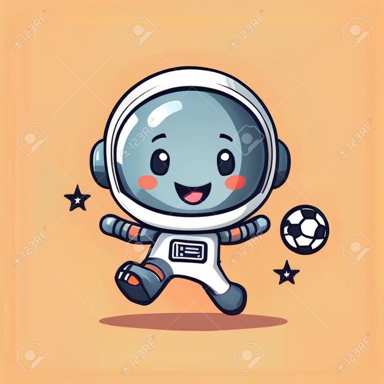 Cute astronaut character with soccer ball. Vector cartoon character illustration.