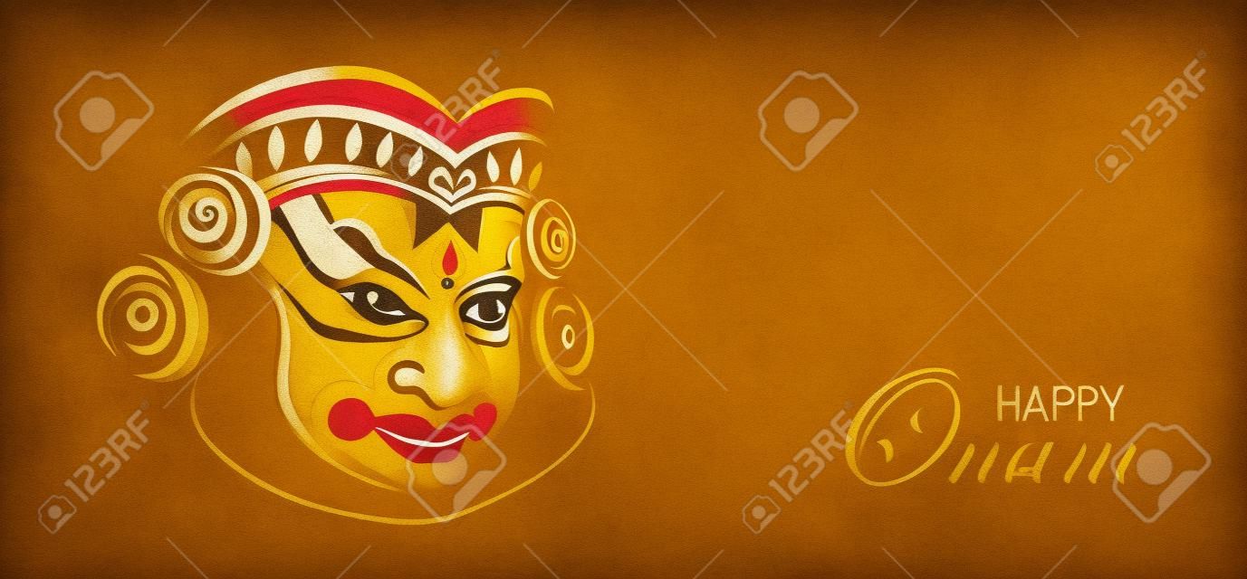 Happy Onam. Vallam Kali a boat race illustration in minimal design. Kathakali Abstract Face Design or makeup hand drawn