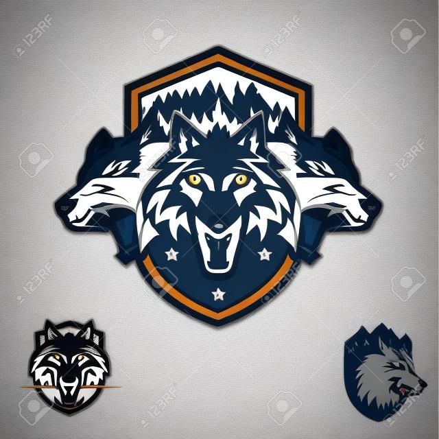 Distintivo del logo dell'emblema del branco di lupo. illustrazione vettoriale