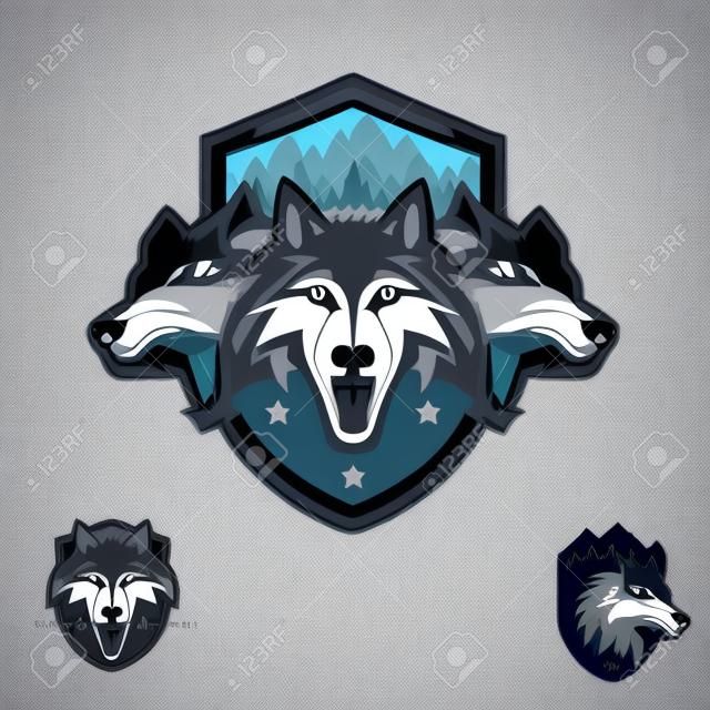 Wolf pack emblema logotipo crachá. ilustração vetorial