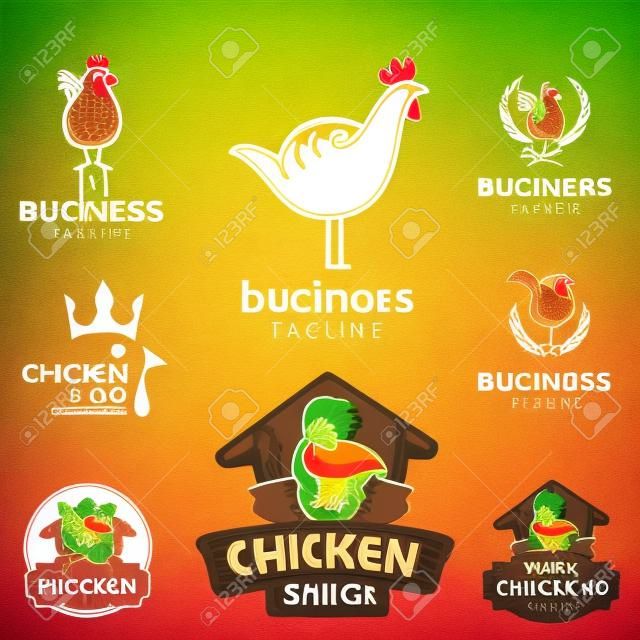 Logotipo de tema de pollo establece negocio de alimentos