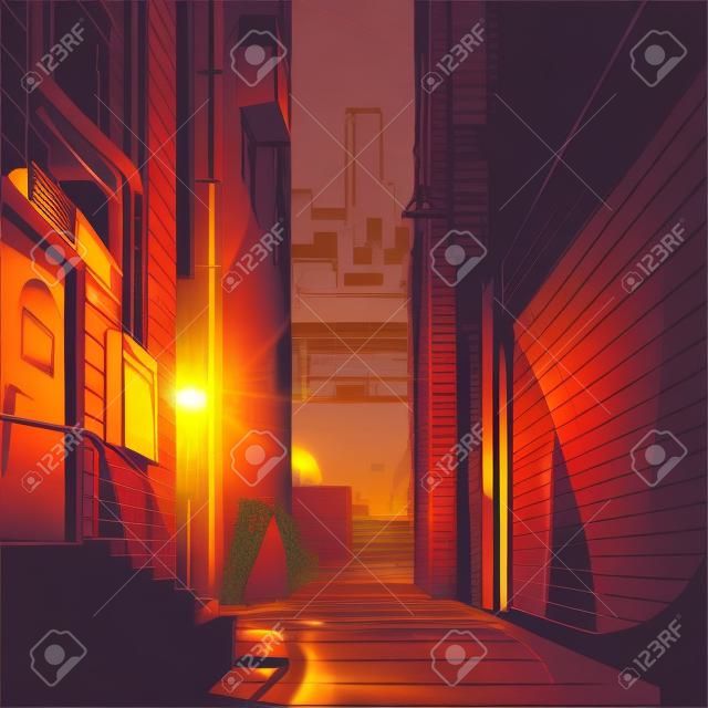 Vicolo al tramonto illustrazione vettoriale sfondo
