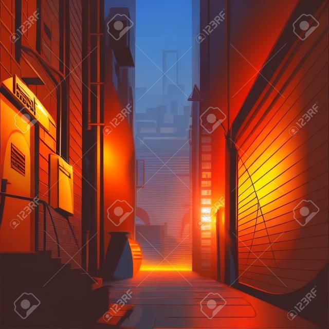 Vicolo al tramonto illustrazione vettoriale sfondo