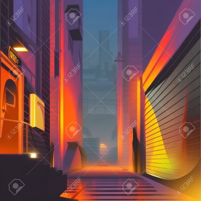 Alley at sunset vector illustration background