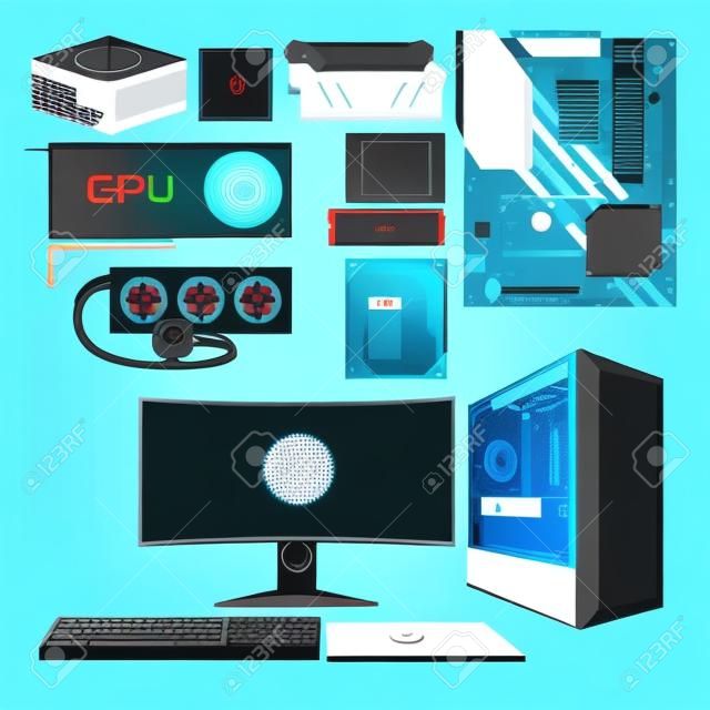 Gaming PC set vector illustration for infographic or design elements