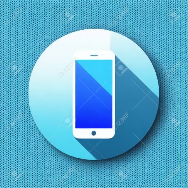 Smartphone flat icon with blank display. Vector icon of a cellphone in flat style with empty screen and long shadow. Modern mobile phone vector icon.