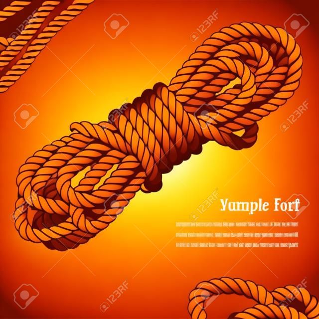 Coil of rope on old brown background and text, vector illustration