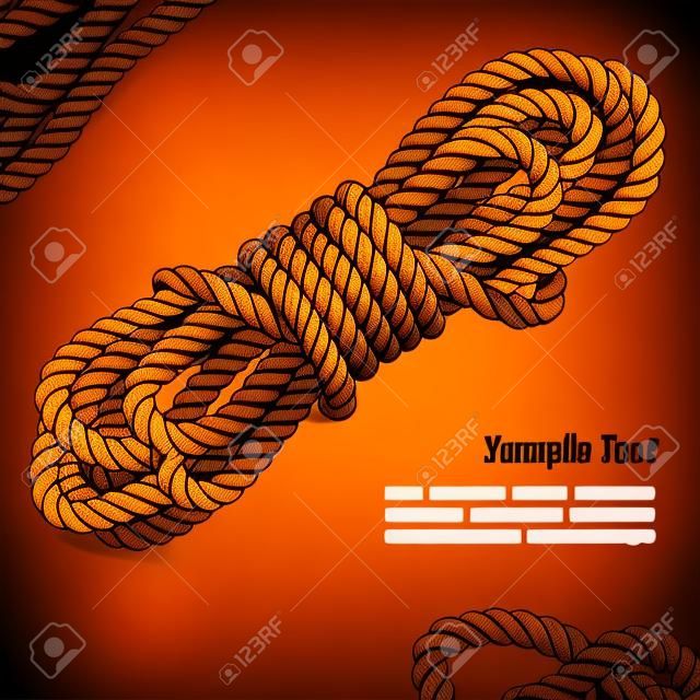 Coil of rope on old brown background and text, vector illustration