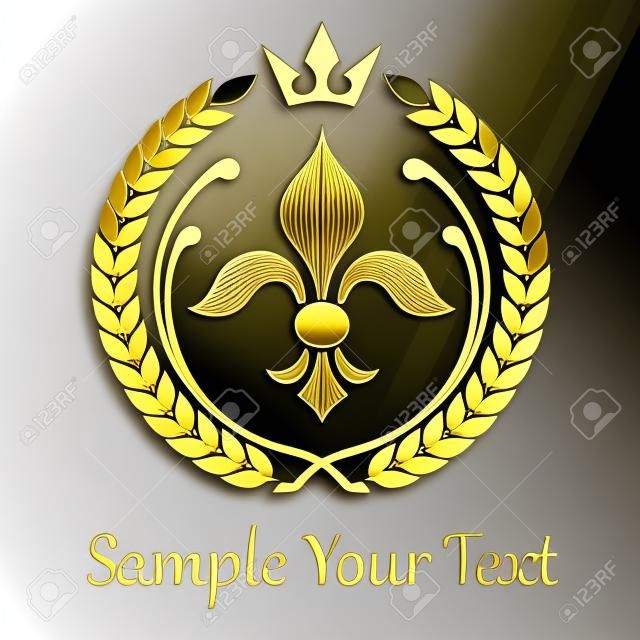 Laurel emblema corona de oro del lirio, en negro, ilustración vectorial