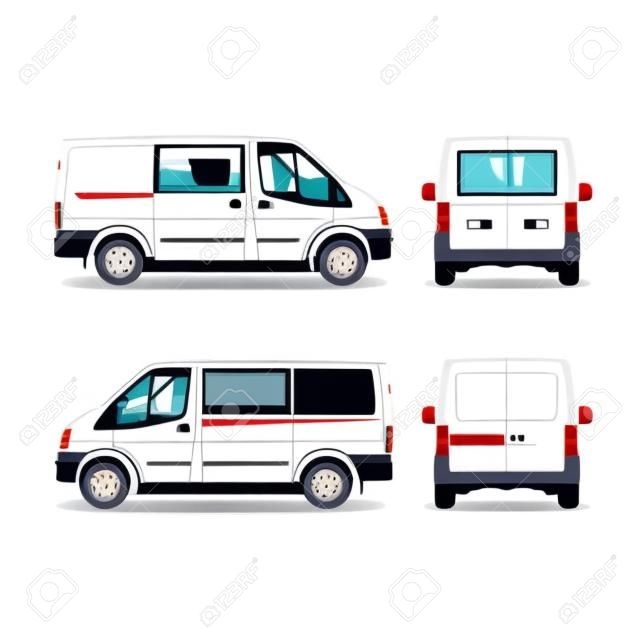 Minivan car, white bus isolated on white, vector illustration