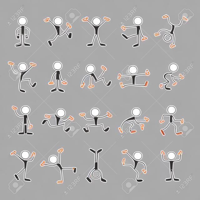 Collection de figures mobiles linéaires de bâton avec différentes poses, signe de symbole d'icône humaine, illustration vectorielle